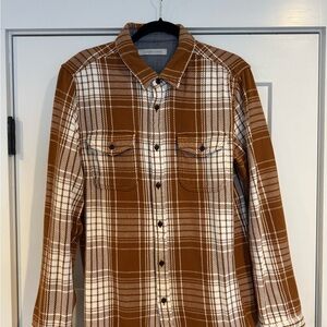 Outerknown Brown and White Plaid Button-Up Blanket Shirt Medium